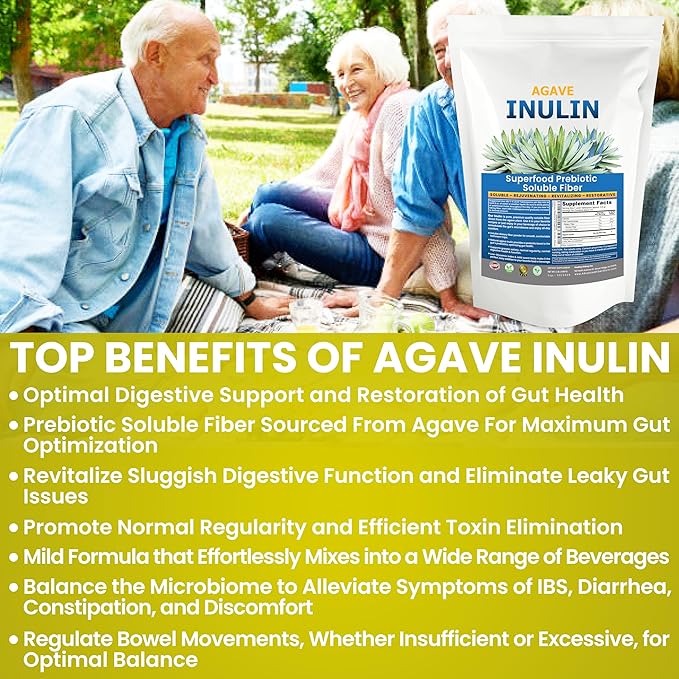 Inulin Powder (16oz/1lbs) Gentle Agave Inulin Prebiotic Soluble Fiber Supplement for Digestive Support, Gut Health, Vegan Baking, Smoothies & Drinks