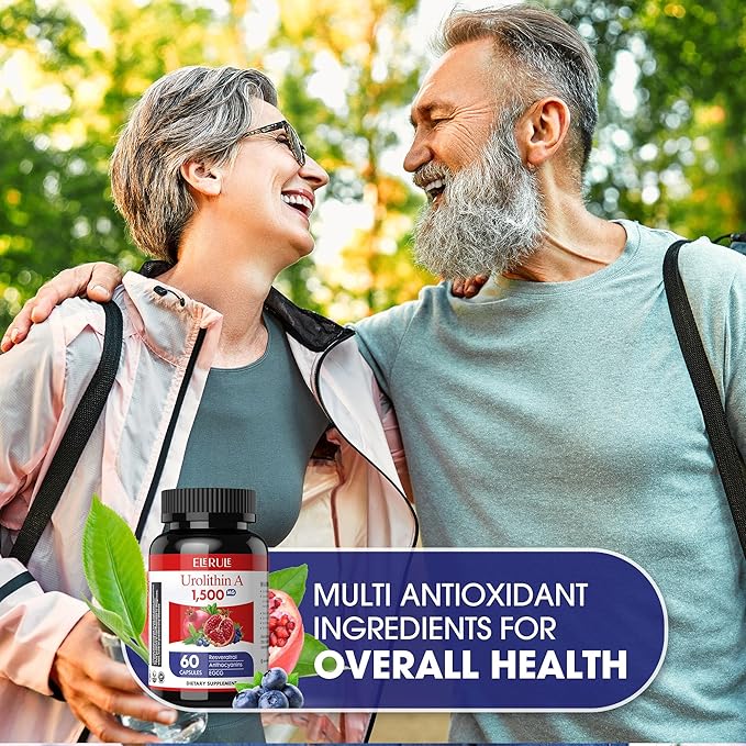 Urolithin A Supplement 1500mg Plus Trans-Resveratrol, Anthocyanins, Green Tea,Urolithin A Capsules Promoting Healthy Aging,Supports Cellular,Vitality & Energy for Men & Women, 60 Capsules