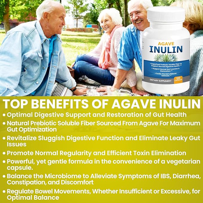 Agave Inulin Capsules Digestive Support Soluble Fiber Prebiotic Agave Inulin 120 Ct.