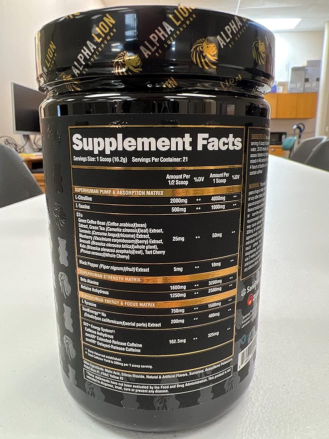 Alpha Lion Superhuman Pre Workout Powder, Beta Alanine, L-Taurine & Tri-Source Caffeine for Sustained Energy & Focus, Nitric Oxide & Citrulline for Pump (21 Servings, Green Gummy Bear Flavor)