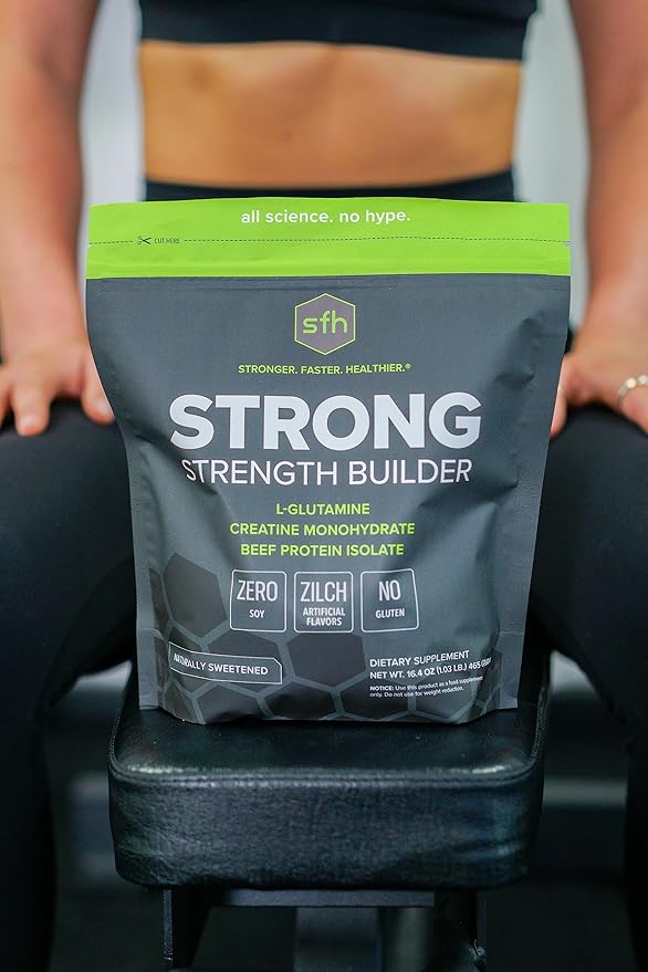 SFH Strong Muscle Builder Creatine Glutamine & Serum Beef Protein for Lean Muscle Growth & Strength | Keto Creatine Workout Supplements for Men & Women | Free of Gluten Sugar Soy GMO (1.19lb Bag)