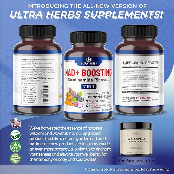 NAD+ Supplement 14,300mg with Nicotinamide Riboside NR, Trans Resveratrol, Quercetin - Support Cellular Energy, Longevity, Healthy Aging *USA made & tested* (90 Count (Pack of 1))