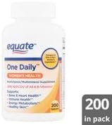 Equate One Daily Women's Health Tablets, 200 Count (Pack of 3)