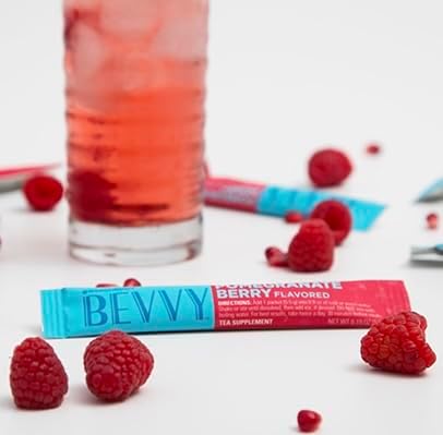 BODi Bevvy Pomegranate Berry Iced Tea Supplement with Fiber, Low-Caffeine Cravings Control, No Artificial Preservatives, Plant-Based, Gluten-Free, Dairy & Soy-Free - 40 Servings