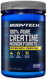 BodyTech 100% Pure Creatine Monohydrate Powder - Premium Micronized Creatine for Enhanced Muscle Strength and Performance - Supports Muscles, Recovery, and Increased Exercise (10.58oz/60 Servings)