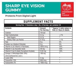 Sharp Eye Vision Gummy Vitamins, 60 Count, Strawberry Mix Flavored, Vegan, Gelatin Free, Gluten Free, Nut Free, Promotes Sharp Vision, Defense from Blue/Digital Light, Combats Eye Strain
