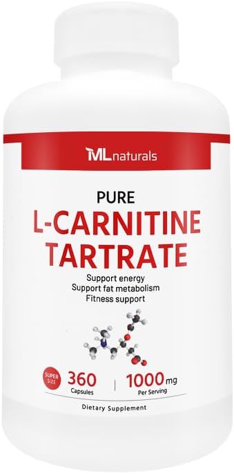 L-Carnitine 1000 mg 360 Capsules. 99.9% Purity L-Carnitine. Supports Energy Production. Fitness Support.