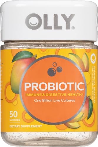 OLLY Probiotic Gummy, Immune and Digestive Support, 1 Billion CFUs, Chewable Probiotic Supplement, Mango, 25 Day Supply - 50 Count