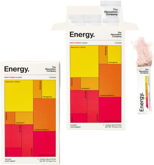 Energy Drink Powder Mix Packets - Clean Energy Booster for Fatigue with 150mg Natural Caffeine Powder and Liposomal Immune Support - Fruit Punch Flavor 14 Sticks