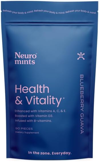 Neuro Mints | Health and Vitality Mints | Vitamin A, C, D3, E, B3, B6, B12, Folate | All Natural + Sugar Free + Vegan + Keto | Multivitamin Supplement for Adults | Blueberry Guava (90 Mints)