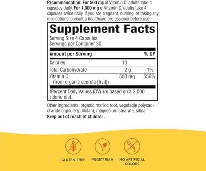 Nature's Way Alive! Vitamin C Supplement with Organic Acerola, Immune Support*, 120 Capsules