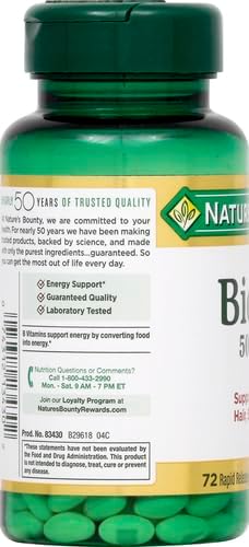 Nature’s Bounty Biotin Supplement, Supports Healthy Hair, Skin & Nails, 5000mcg, 72 Rapid Release Softgels