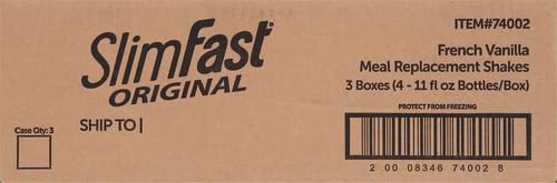 SlimFast Meal Replacement Shake, Original French Vanilla, 10g of Ready to Drink Protein, 11 Fl. Oz Bottle, 4 Count (Pack of 3) (Packaging May Vary)