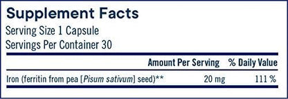 Flora- Iron Ferritin+ Plant-Based Supplement for Women - Non-Constipating, Highly Absorbable - Supports Vitality & Wellness - Vegan Iron Supplement from Flora Health - 30 Capsules - Delayed Release