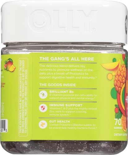 Olly Multi + Probiotic Adult Multivitamin Gummy, 1 Billion CFUs, Digestive and Immune Support Chewable Supplement, 35 Day Supply (70 Gummies), Tropical Twist
