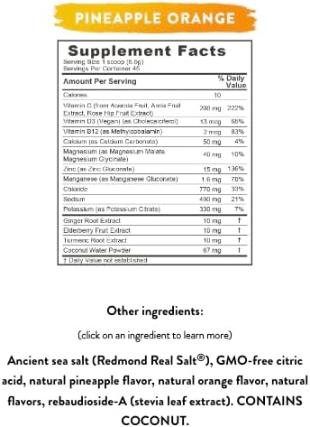 REDMOND Re-Lyte Immunity, Multivitamin Supplement Mix (Pinapple Orange)