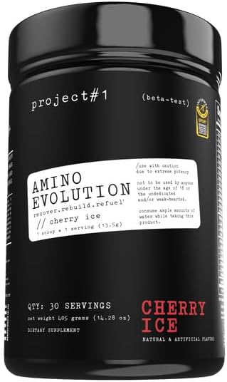 Project #1 AminoEVolution: Muscle Support & Recovery | BCAA's, EAA's, Electrolytes Powder | Keto-Friendly Energy Boost | Pre Workout for Men & Women | 30 Servings - Cherry Ice | Amino Acids