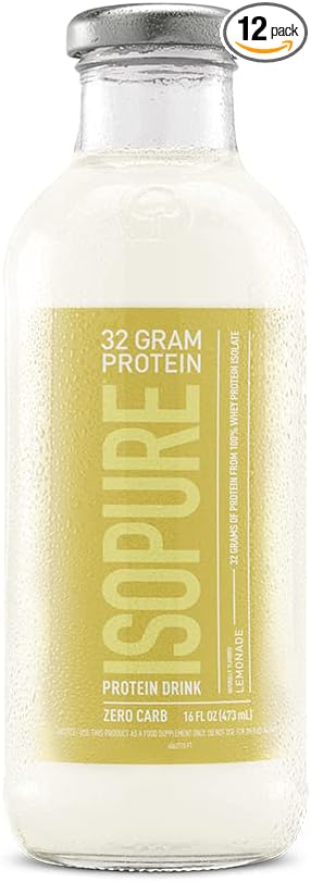 Isopure Zero Carb 32g Protein Ready-to-Drink, Whey Protein Isolate, Lemonade, 16 Fl Oz (12 Bottles)
