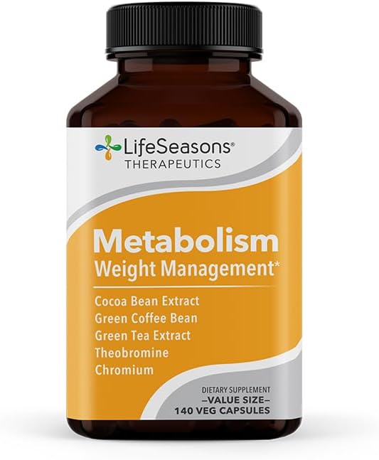Metabolism - Weight Control Support & Energy Boosting Supplement - Natural Appetite Suppressant - Curbs Cravings - Green Tea, Coffee Bean, Chromium, Cacao & Theobromine - 140 Capsules