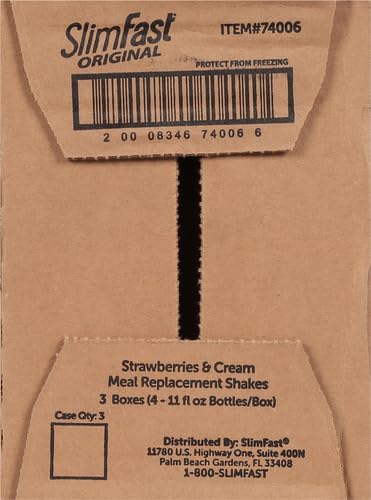 SlimFast Meal Replacement Shake, Original Strawberries & Cream, 10g of Ready to Drink Protein for Weight Loss, 11 Fl. Oz Bottle, 4 Count (Pack of 3) (Packaging May Vary)