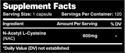 NAC Supplement N-Acetyl Cysteine for Lung, Liver, Immune Support - Potent Antioxidant Support to Boost Glutathione Levels 600mg, 120 Capsules