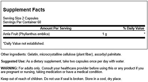 Swanson Full Spectrum Amla Fruit (Indian Gooseberry)-Ayurvedic Herbal Supplement Promoting Vitality & Energy Support-Packed with Phytonutrients to Support Wellness-(120 Capsules, 500mg Each) 2 Pack