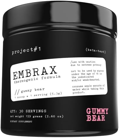 Project #1 Embrax: Thermogenic Preworkout Fat Burner Men & Women - Best Belly Fat Burners for Women & Men, L-Carnitine Supplement Pre Workout Powder for Men & Women | [30 Servings] - Gummy Bear