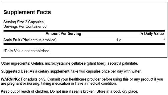 Swanson Full Spectrum Amla Fruit (Indian Gooseberry) Ayurvedic Energy Vitality Antioxidant 500 Milligrams 120 Capsules