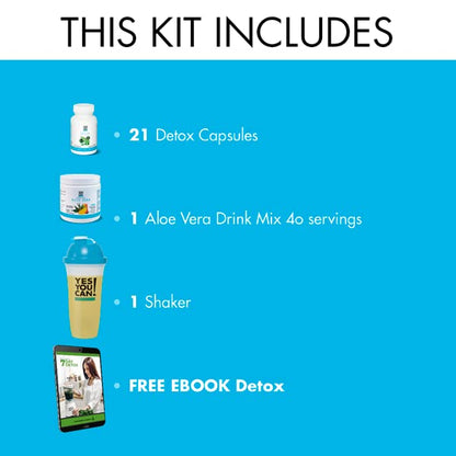 Yes You Can! Detox Kit Bundle - Includes YYC! Capsules, Aloe Vera Drink Mix, and Water Bottle, Body Cleanse Kit, Daily Cleanse and Proper Hydration with Vitamins - (Mango)