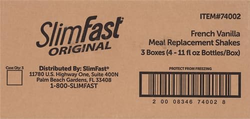 SlimFast Meal Replacement Shake, Original French Vanilla, 10g of Ready to Drink Protein, 11 Fl. Oz Bottle, 4 Count (Pack of 3) (Packaging May Vary)