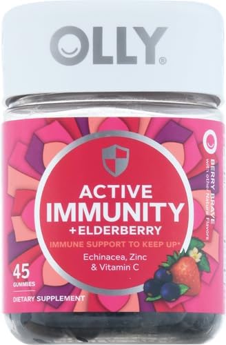 OLLY Immunity Gummy, Immune Support, Elderberry, Zinc, Vitamin C, Supplement, Berry Flavor, 15 Day Supply - 45 Count