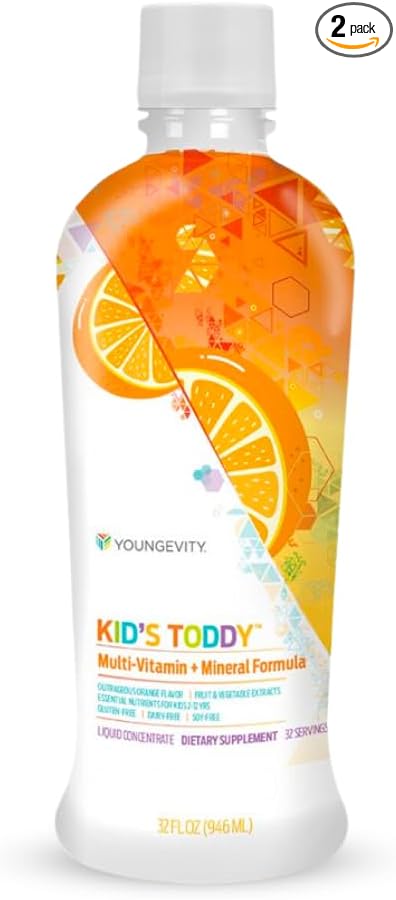 Youngevity Kid's Toddy™ - Mega Multivitamin for Kids & Children Age 2+ - 14 Vitamins, 10 Minerals, Phytonutrient Blend - Highly Absorbable - Great Tasting Orange 32 Fl Oz (Pack of 2)