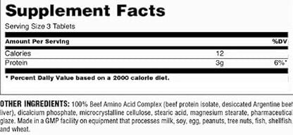 Universal 100% Beef Aminos Tablets | Pure Beef Amino Complex | Full Spectrum EAAs, BCAAs & Protein from Beef Protein Isolate & Pure Desiccated Argentine Beef Liver | 66 Servings, 200 Tablets