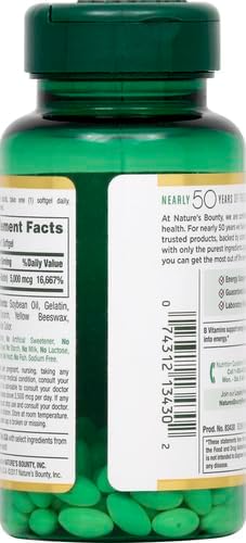 Nature’s Bounty Biotin Supplement, Supports Healthy Hair, Skin & Nails, 5000mcg, 72 Rapid Release Softgels