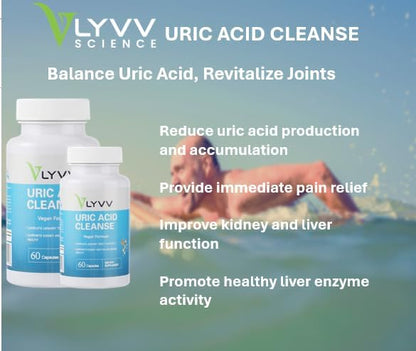 LYVV Uric Acid Cleanse with Chanca Piedra, Celery Seed Extract, Tart Cherry, and More for Uric Acid Regulating, Inflammation and Swelling Regulating.