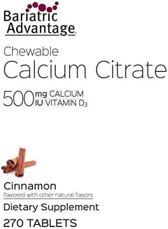 Bariatric Advantage Calcium Citrate Chewable 500 mg - for Bariatric Surgery Patients - High-Potency, Easy-Digest Tablets - Calcium Citrate - Bone Strength Supplements* - 270 Count - Cinnamon
