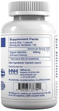 Dr.K&C Organic Spirulina Superfood Supplement – Pure Natural Blue Green Microalgae 600 mg 240 Veggie Capsules Health Immune System Antioxidants Protein Fiber No Filler Non GMO Vegan 2pk