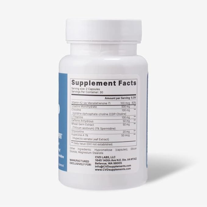 Brain Variant 6-in-1, Post Sickness Brain Fog, Energy & Memory Focus Support Supplement with Nootropic Ingredients for Focus, for Women & Men, 60 Capsules