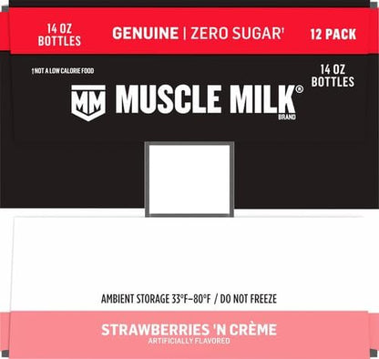 Muscle Milk Genuine Protein Shake, Strawberries 'N Crème, 25g Protein, 14 Fl Oz, 12 Pack