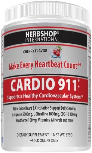 Cardio 911® Heart Health - Nitric Oxide Supplement - (16.82 Ounce Powder with Scoop) - Tart Cherry Flavor L-Arginine 5000 mg and L-Citrulline 1000 mg Combo, Pack of 1