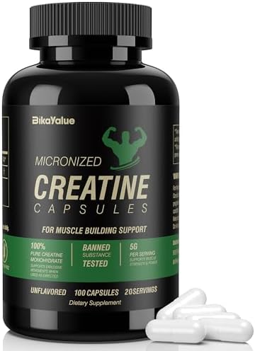 Micronized Creatine Monohydrate Capsules, Creatine Capsules Supplement for Muscle, Strength, Performance, Energy, Recovery, Gluten Free Creatine for Women and Men, 100Capsules (20 Servings)