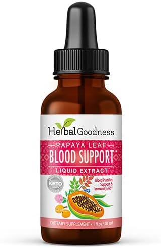 Papaya Leaf Blood Support Supplement 1oz - Natural Aid for Cardiovascular Health and Blood Circulation - Premium Formula with Glycerin - Gluten-Free, and Vegan
