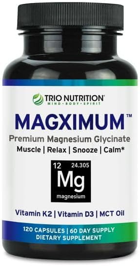 Trio Nutrition MagX Magnesium Glycinate, Vitamin D3, Vitamin K2 & MCT Oil | Chelated Magnesium Supplement | Calm, Relaxation & Recovery | Be Well Rested & Start Your Day with Magximum