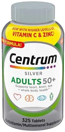 Centrum Silver Adults 50 Plus, Multivitamin/Multimineral Supplement, Vitamin D3, B-Vitamins, Gluten Free, Non-GMO Ingredients, Supports Memory- 325 Tablets