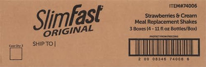 SlimFast Meal Replacement Shake, Original Strawberries & Cream, 10g of Ready to Drink Protein for Weight Loss, 11 Fl. Oz Bottle, 4 Count (Pack of 3) (Packaging May Vary)