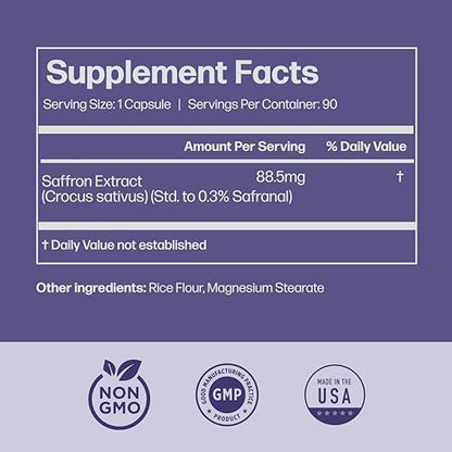 Pure Saffron Extract - Appetite Suppressant for Weight Loss Women & Men - Natural Hunger & Craving Control Supplement - Saffron Supplements for Energy & Mood Lift - 90 Capsules(Pack of 2)
