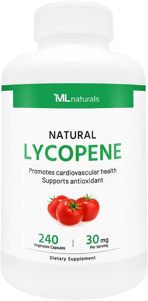 Natural Lycopene 30 mg 240 Vegetable Capsules. All-Natural from Tomatoes. Antioxidant & Immune Support, Cardiovascular Health & Prostate Health.