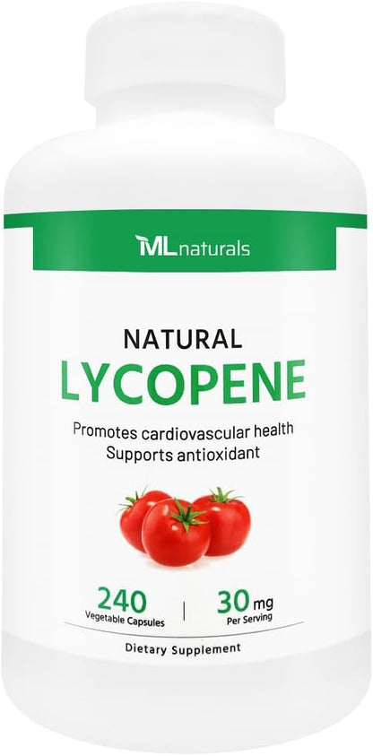 Natural Lycopene 30 mg 240 Vegetable Capsules. All-Natural from Tomatoes. Antioxidant & Immune Support, Cardiovascular Health & Prostate Health.
