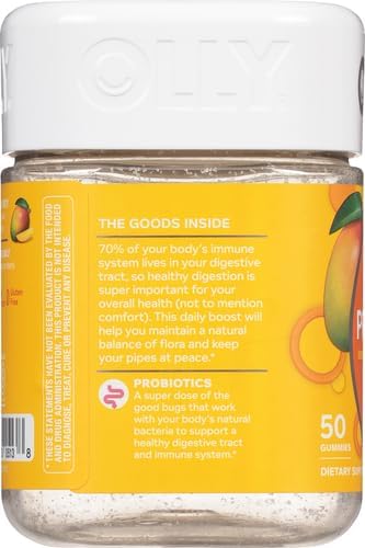 OLLY Probiotic Gummy, Immune and Digestive Support, 1 Billion CFUs, Chewable Probiotic Supplement, Mango, 25 Day Supply - 50 Count