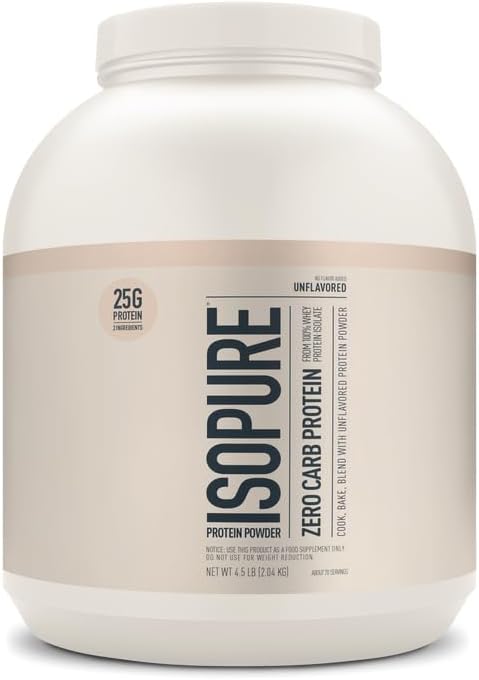 Isopure Unflavored Protein, 25g Whey Isolate, Zero Carb & Keto Friendly, 70 Servings, 4.5 Pound (Packaging May Vary)
